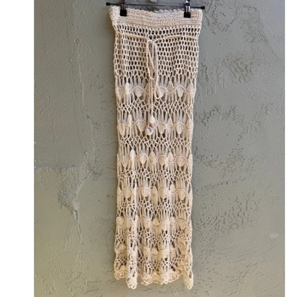 Womens Cream Crochet Maxi Skirt SMALL Swim Boho Beach Resortwear Festival - Picture 1 of 5